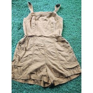 Old Navy Romper Womens S Petite Brown Linen Blend Sleeveless Pockets Summer